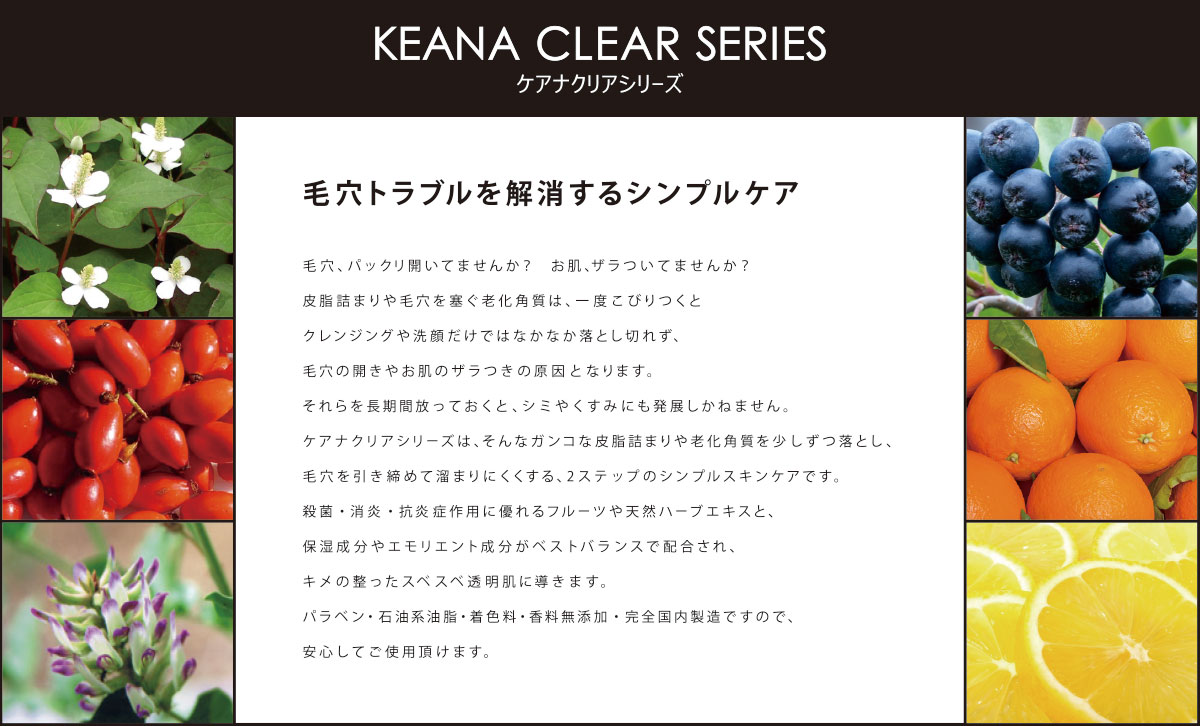 毛穴トラブルを解消するシンプルケア　ケアナクリアシリーズ